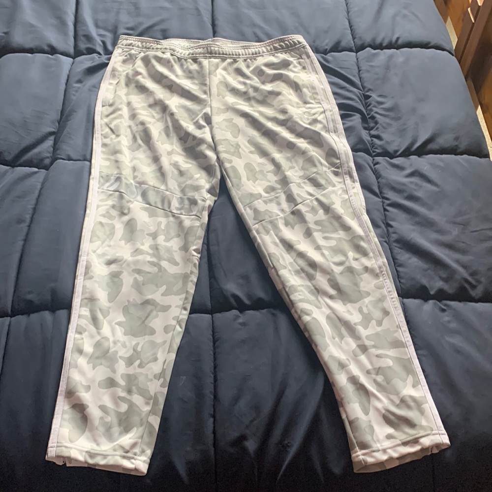 Adidas athletic pants white with grey accent size XL